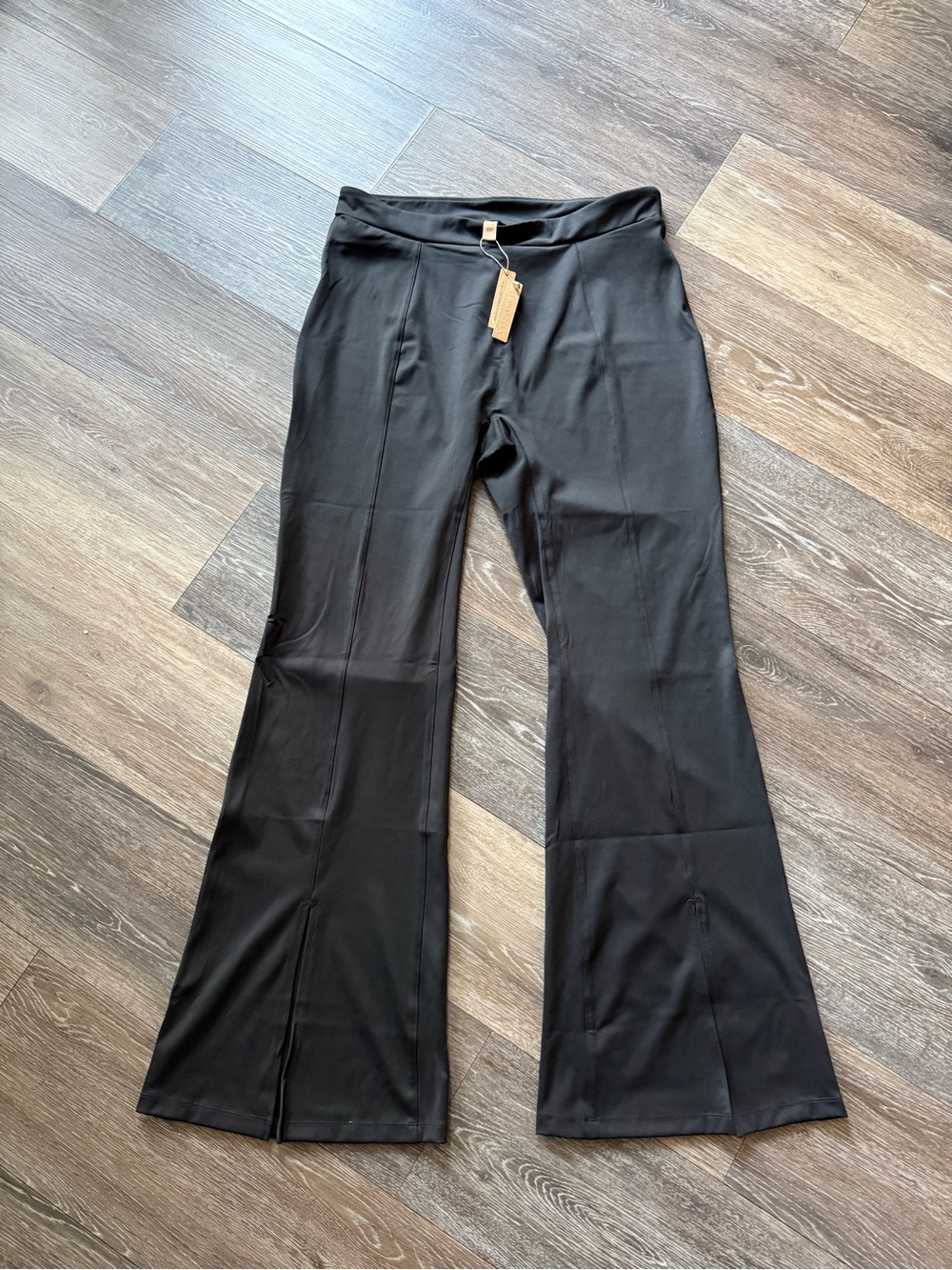Shapellx Black Stretch Wide-Leg Pants With Front Slits XXL